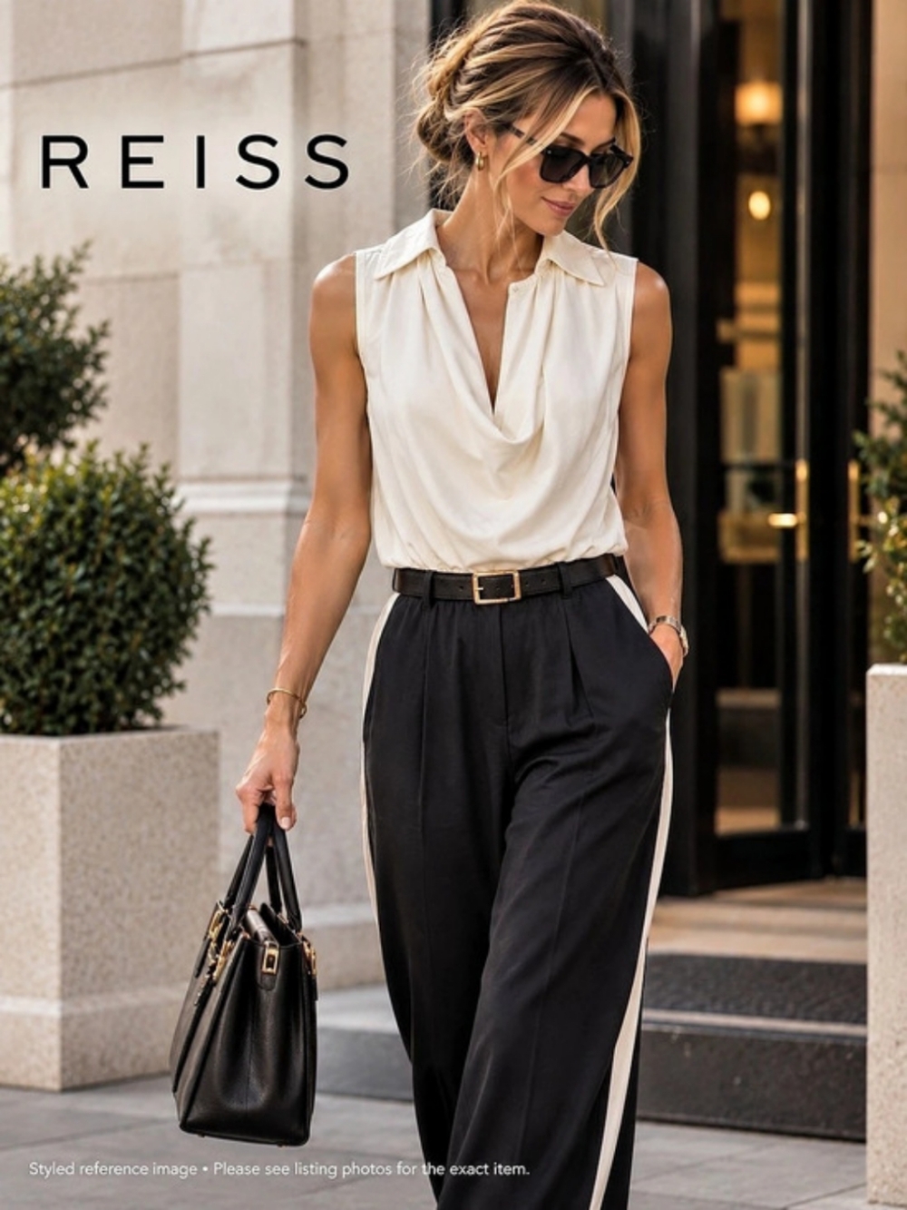Reiss Sophisticated Wide Leg Jumpsuit Size Medium Scoop Neck